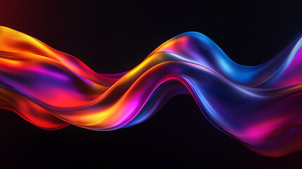 Abstract fluid iridescent holographic curved wave in motion colorful gradient design on black background