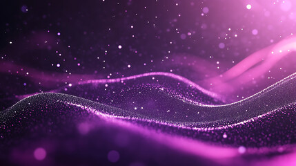 Aufkleber - Digital purple particles wave and light abstract background with shining dots stars 