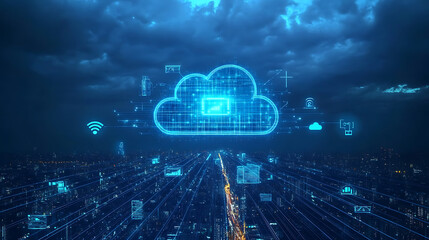 Poster - 5G wireless network high speed internet cloud computing or connect diagram technology Data storage service synchronize online financial Connectivity global smart city