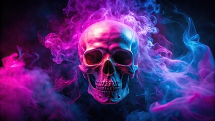 spooky skull with neon and pink smoke