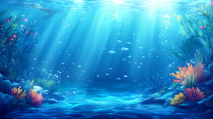 Aufkleber - Beautiful blue ocean background with sunlight and undersea scene