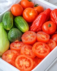 Wall Mural - A variety of fresh vegetables including tomatoes, cucumbers, and peppers.