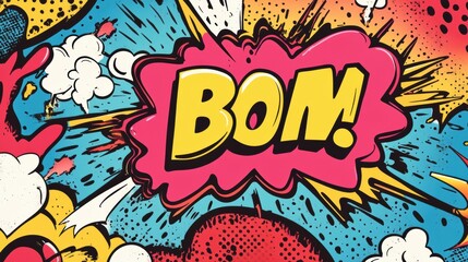 Poster - bright and energetic doodles showcase comic-style action with bold sound effects like boom and bam, 