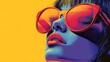 © Paul - Retro pop art of a woman wearing oversized sunglasses, intense bold color palette, sharp contrast, comic-style halftone texture, and dynamic composition