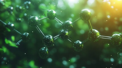 A close-up of a glowing green molecular structure, emphasizing connection and scientific complexity