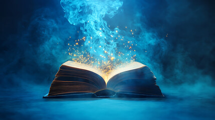 Poster - Magic book on blue background