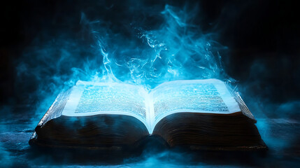 Poster - Magic book on blue background