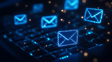 Aufkleber - Marketing and business ideas through email email or newsletter email marketing or newsletter concept sending e mails