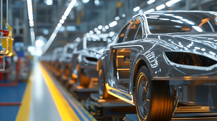 Leinwandbilder - Mass production assembly line of modern cars in a busy factory
