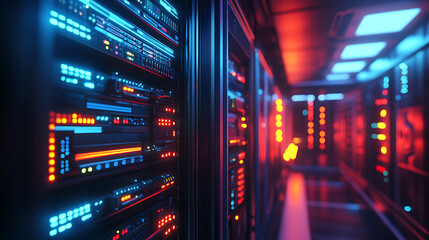 Poster - Modern Rack LED console in server room data center 