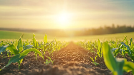 Organic maize farm or corn field seeding and plantign agriculture sweet corn garden farmland field in countryside plantation 