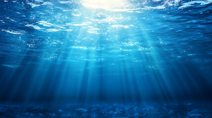 Aufkleber - underwater background deep blue sea and beautiful light rays with sandy floor