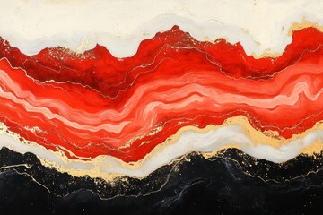 Poster - Abstract artwork featuring flowing red, white, and black waves with gold accents.