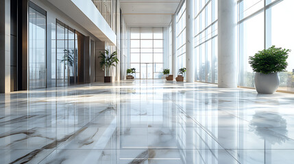 Poster - Sparkling Marble Floor in Modern Commercial Lobby | Clean & Shiny Tiles for Office and Hall Interior 