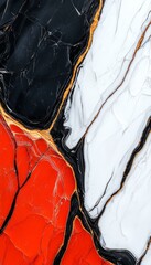 Wall Mural - Abstract image featuring vibrant red, black, and white marble textures.