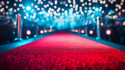 Leinwandbilder - Red carpet rolling out in front of glamorous movie premiere background