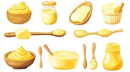 A set featuring tasty ghee butter, arranged on a white background, designed for banner use