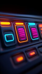 Canvas Print - Close-up of illuminated control buttons with vibrant colors.