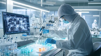 Poster - Scientist conducting biofuel testing and analysis in a sleek cutting edge digital laboratory setup featuring advanced scientific equipment and clean energy technology solutions