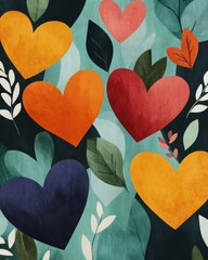 Poster - Colorful hearts and leaves create a vibrant, artistic pattern.