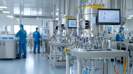 Poster - Laboratory technician conducting advanced testing and analysis of biofuel using high tech instruments and equipment in a state of the art research facility