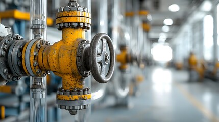 Poster - Tight close up shot of a worn weathered industrial refinery valve with high pressure fuel processing visible through clear tubing