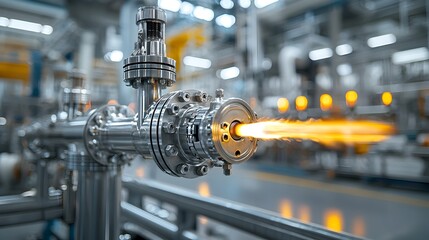 Poster - Gleaming Industrial Refinery Valve Showcasing Intricate Metal Details and High Pressure Fuel Flow Under Harsh Lighting Conditions