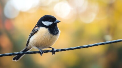 Poster - Charming Bird Sitting on a Wire in Soft Focus Background