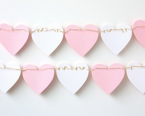 Wall Mural - Decorative garland made of pink and white heart shapes on a string.