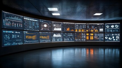 Aufkleber - Modern control room filled with glowing monitors displaying fuel processing metrics optimizing and monitoring a technological hub for industrial systems and production data analytics