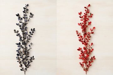 Poster - Decorative metal branches in black and red on a light background.