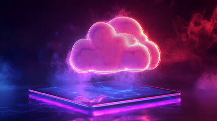 Poster - neon light showing cloud computing on tablet computer neon light showing cloud computing on tablet computer