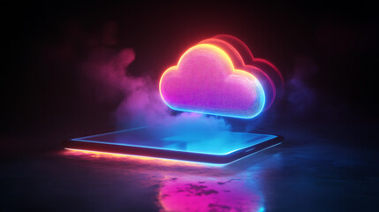 Aufkleber - neon light showing cloud computing on tablet computer neon light showing cloud computing on tablet computer
