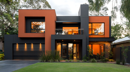 Aufkleber - modern house design with a bold and refined facade a warm color palette and great attention to detail