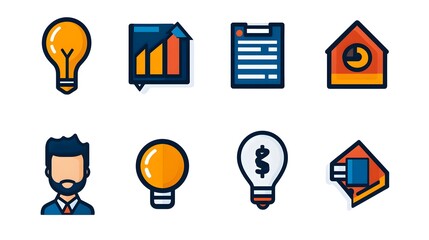 Poster - Set of clean and simple line icons showcasing data analysis optimization and price tracking features designed for web and digital usage on a white background