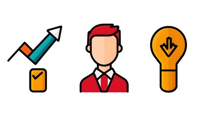 Fototapete - Line style web icons representing statistics optimization and data analysis concepts ideal for modern app and software user interface designs set against a crisp white background