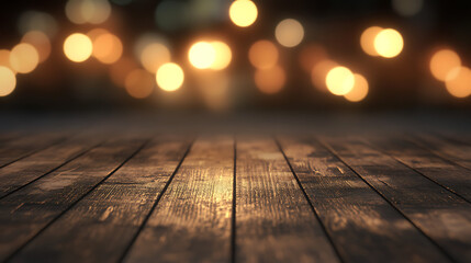Aufkleber - empty brown wooden floor or wood board table with blurred abstract night light bokeh background copy space for display of product or object presentation