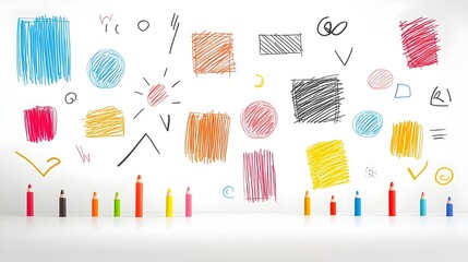 Poster - Vibrant and playful hand drawn featuring a creative mix of crayon like scribbles pastel brush strokes and spiral shapes perfect for market finance and business related design projects