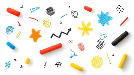 Poster - Vibrant featuring hand drawn crayon elements including scribble lines pastel brush strokes and spiral shapes perfect for market finance and investment visuals