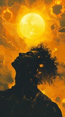 Canvas Print - Silhouette of a Person Reaching for the Golden Moon