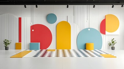 Poster - Striking contemporary design featuring bold brutalist geometric forms and groovy checkered patterns in a clean minimalist aesthetic  This digital showcases a dynamic