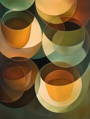 Poster - Warm brown and green tones form circular shapes resembling tea cups arranged in a visually appealing and harmonious layout. Generative AI