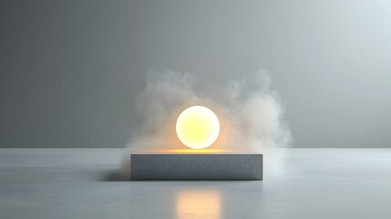 Poster - Mesmerizing minimalist abstract art depicting a glowing cosmic orb surrounded by swirling mist capturing the mystery and energy of the universe in a sleek ethereal design