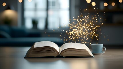 Aufkleber - Mystical book opening in a dreamy atmosphere surrounded by a warm bokeh glow that captures a sense of wonder and ancient knowledge  This image evokes a feeling of magic spirituality