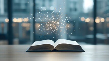 Aufkleber - Mystical book opening in a dreamy ethereal atmosphere surrounded by a warm shimmering bokeh glow that captures a sense of wonder enlightenment and the allure of ancient esoteric knowledge