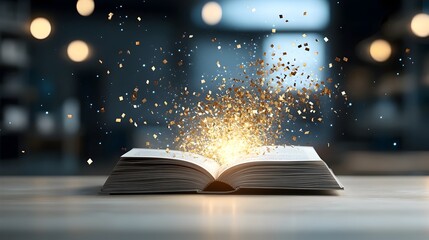 Aufkleber - Mesmerizing image of a mystical book opening in a dreamy ethereal atmosphere surrounded by a warm glowing bokeh effect that creates a sense of ancient knowledge wonder and spiritual enlightenment