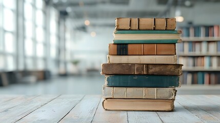 Aufkleber - Stacked vintage books against a dreamy bokeh filled background with warm tones and soft lighting creating a nostalgic and mysterious atmosphere that evokes a sense of knowledge imagination