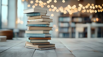 Aufkleber - Stacked old books with a glowing dreamy bokeh background invoking a sense of mystery and enchantment creating a magical atmosphere ideal for fantasy literature and education themes