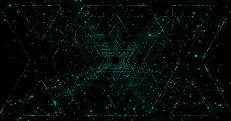 Poster - Jewish, shine and abstract with star in light for creative design, worship and religious emblem. Art, hologram and shape with motion by black background for particle pattern, faith and icon.