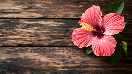 Poster - hibiscus flower isolated on a wooden table